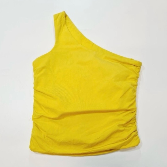 Superdown Anna Ruched Top One Shoulder in Yellow Size Small - Picture 3 of 6